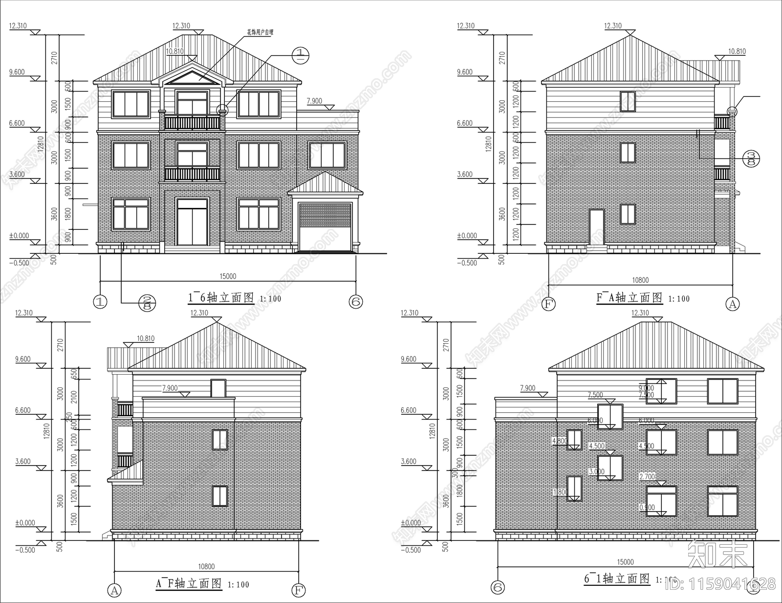 9套自建房建筑设计cad施工图下载【ID:1159041628】