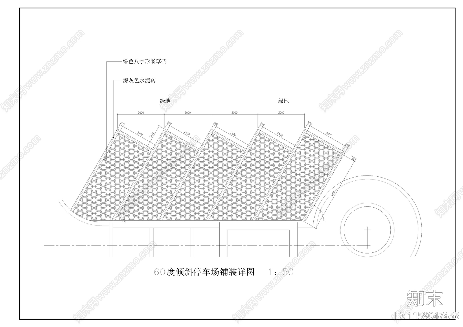 60度停车场cad施工图下载【ID:1159047455】