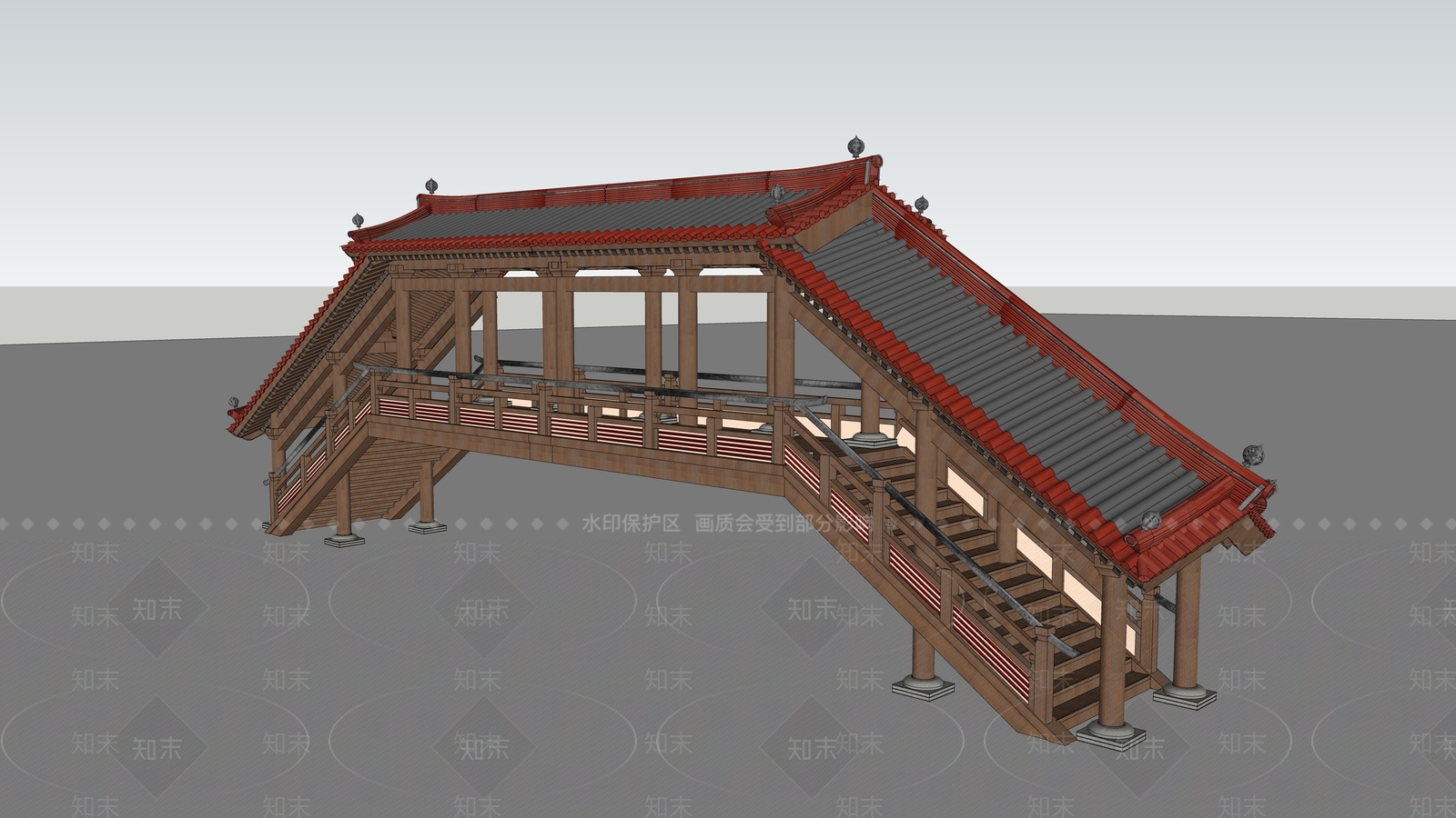 中式廊桥SU模型下载【ID:1159050994】