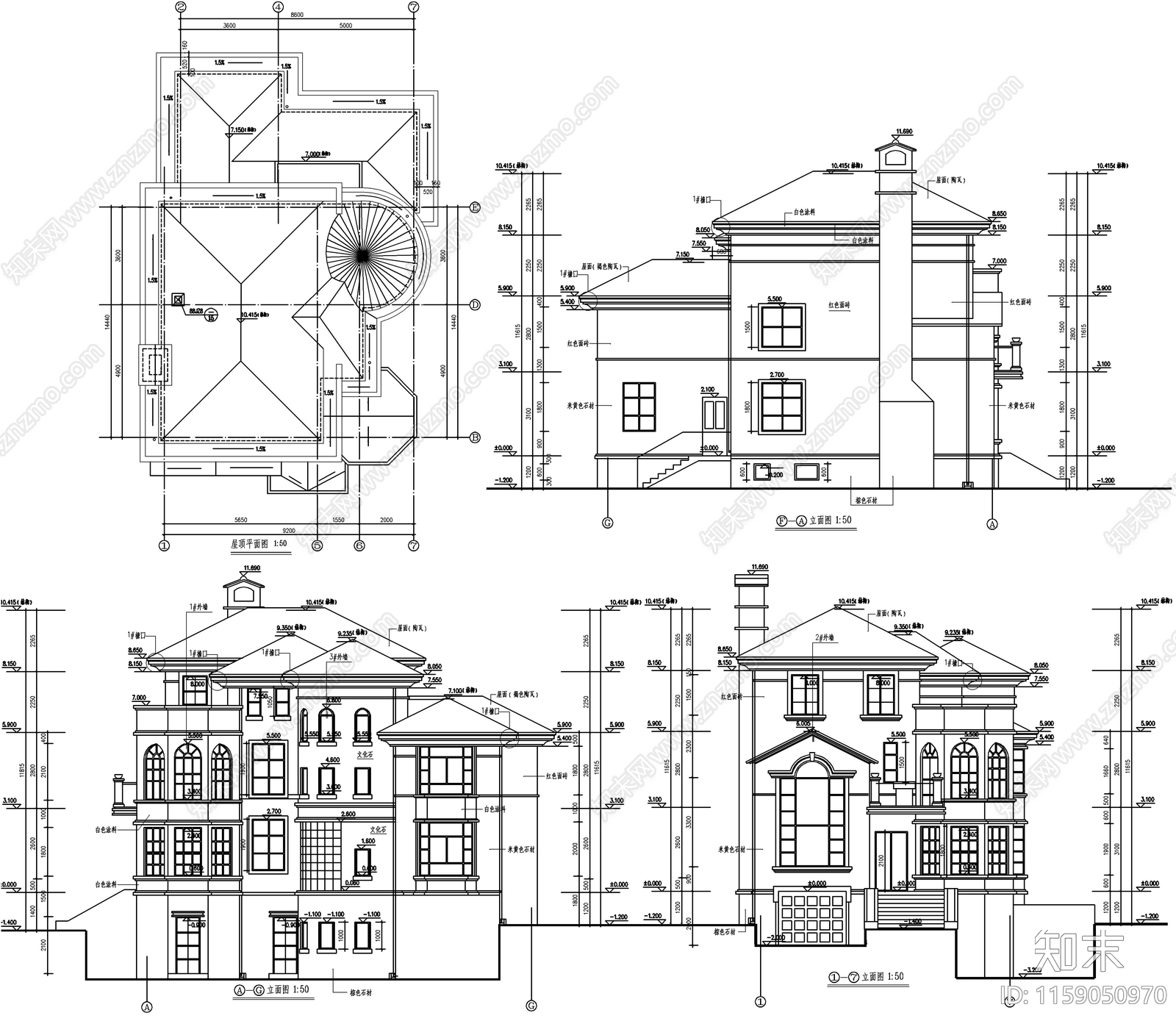 9套自建房建筑设计图cad施工图下载【ID:1159050970】