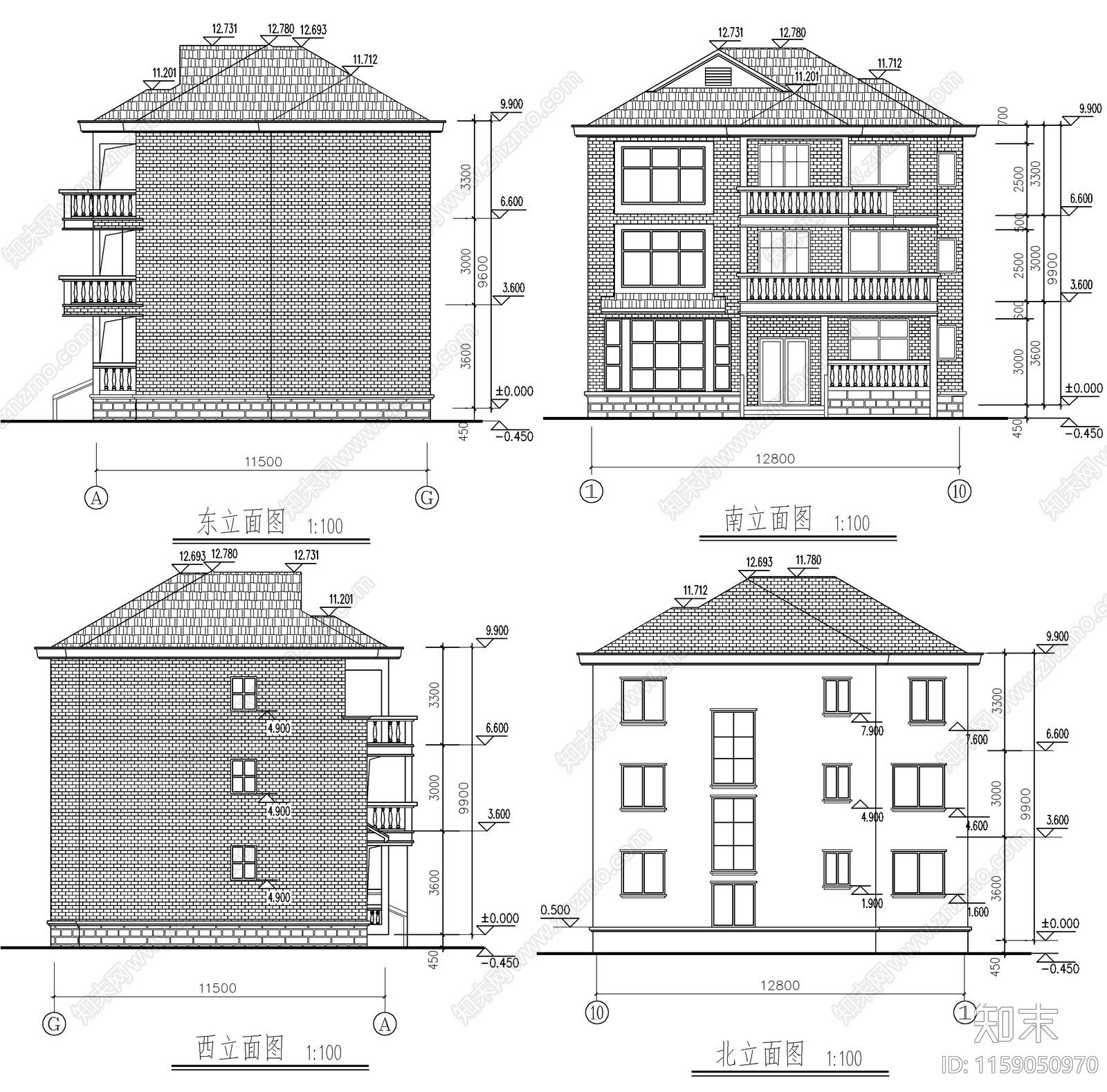 9套自建房建筑设计图cad施工图下载【ID:1159050970】