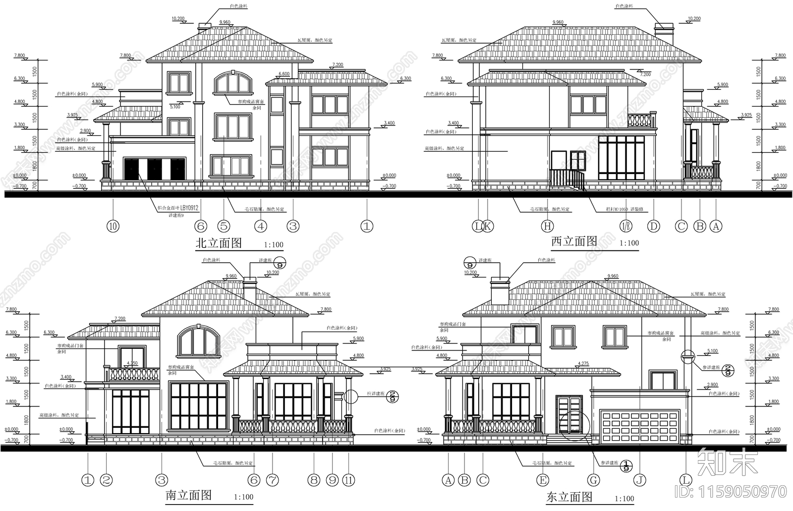 9套自建房建筑设计图cad施工图下载【ID:1159050970】