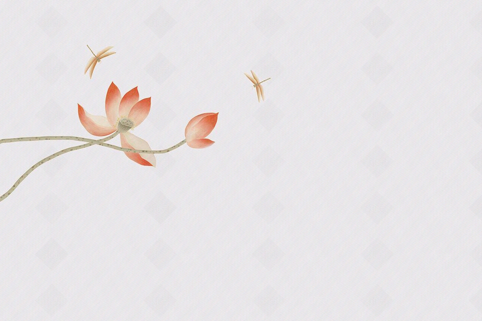 灰色新中式荷花蜻蜓壁画壁布贴图下载【ID:1159051492】