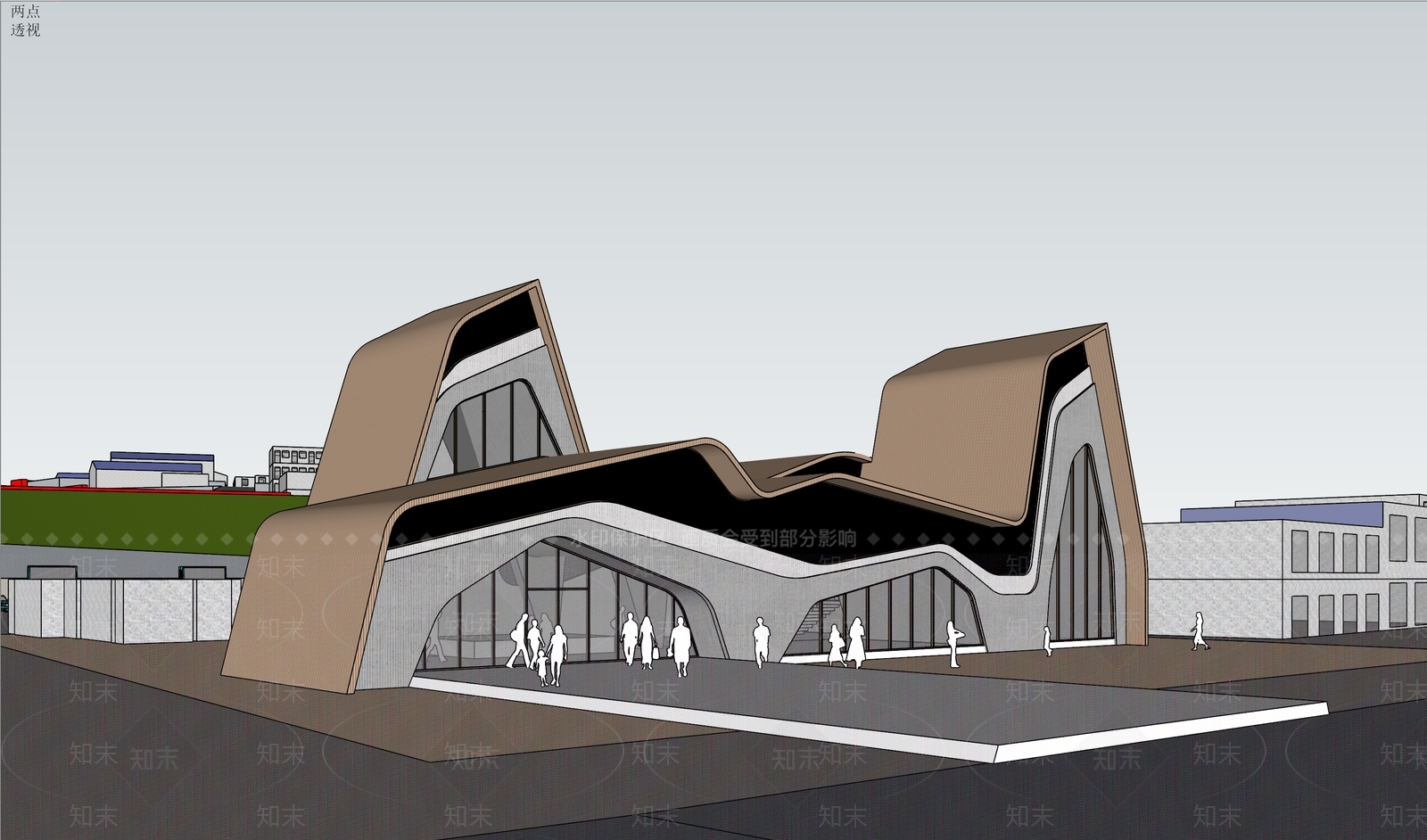 现代曲线展馆建筑SU模型下载【ID:1159053459】