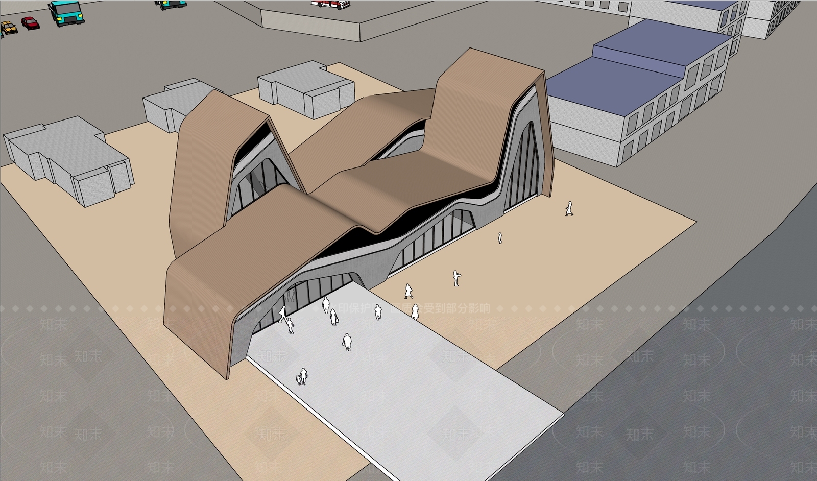 现代曲线展馆建筑SU模型下载【ID:1159053459】