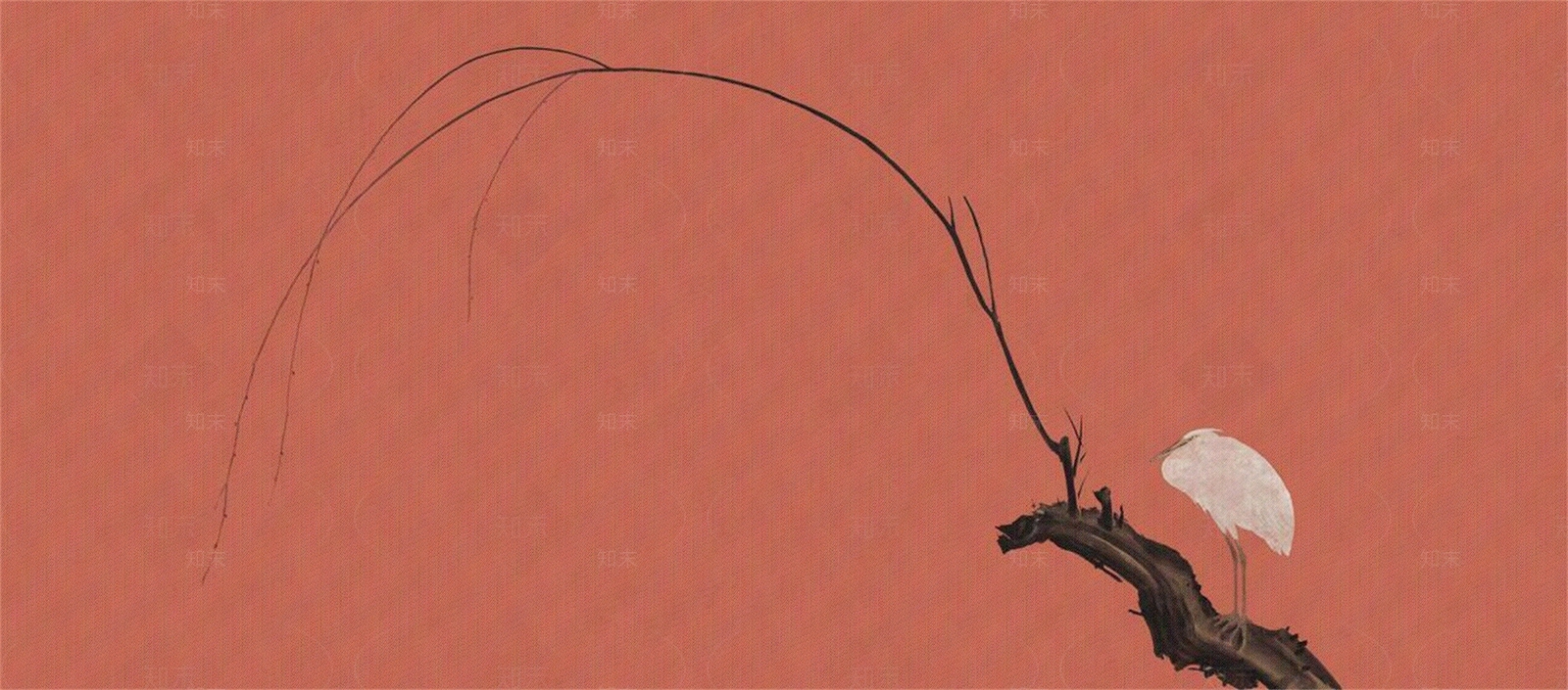 橙红色新中式白鹭壁纸贴图下载【ID:1159054641】