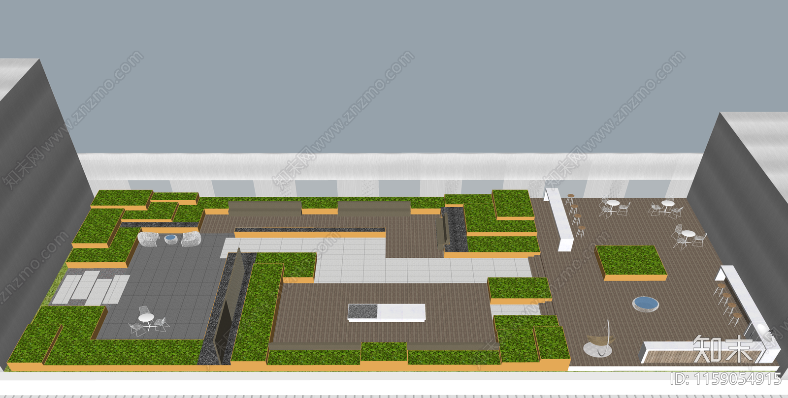 现代屋顶花园景观深化SU模型下载【ID:1159054915】