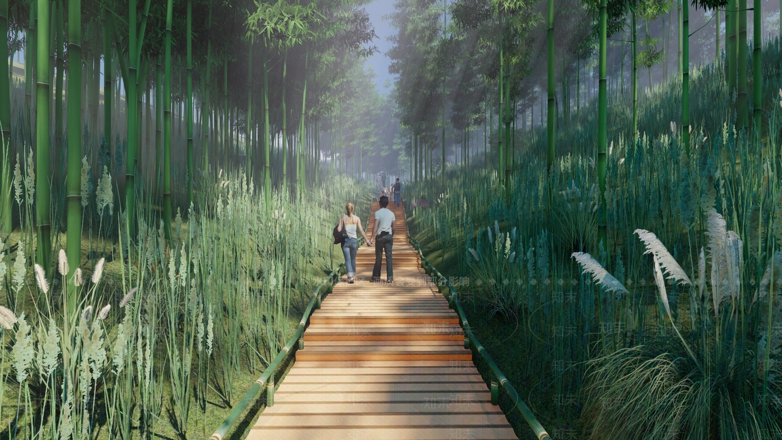 现代景观竹步道SU模型下载【ID:1159055341】