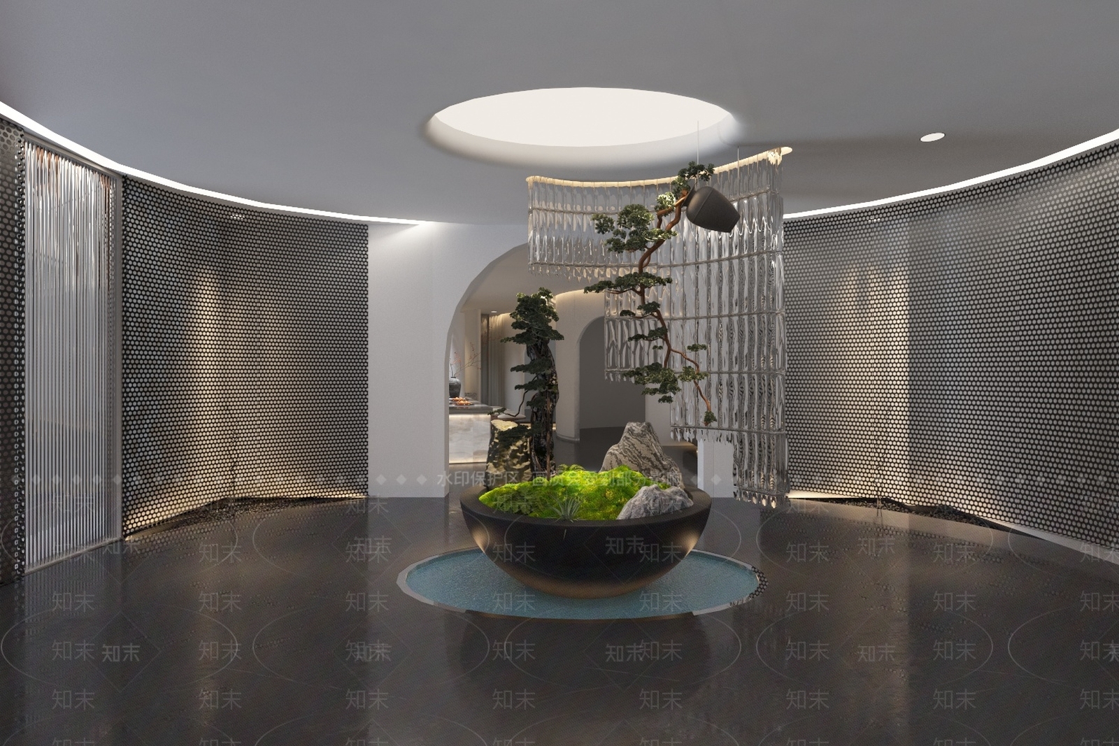 新中式大厅景观造景3D模型下载【ID:1159061291】