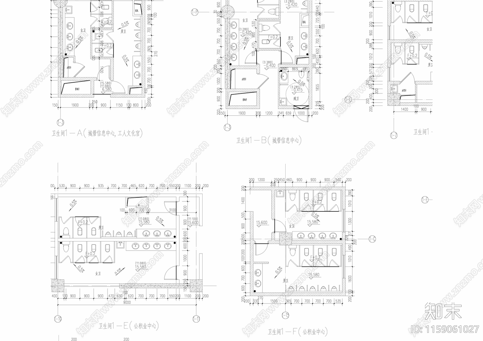 25个卫生间及沐浴间建筑平面布置图cad施工图下载【ID:1159061027】