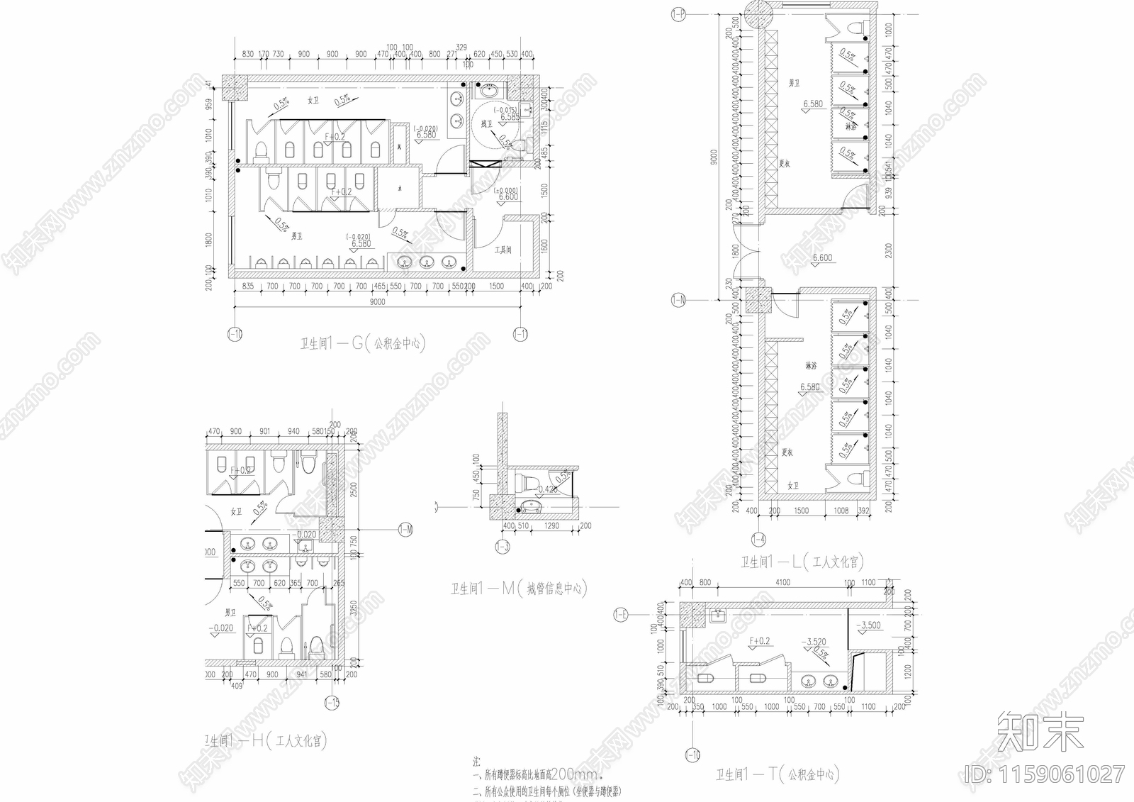 25个卫生间及沐浴间建筑平面布置图cad施工图下载【ID:1159061027】