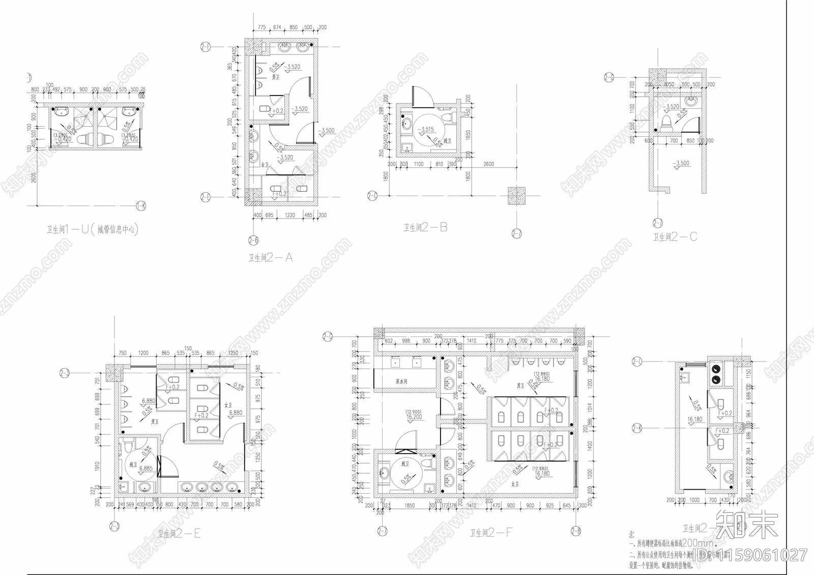 25个卫生间及沐浴间建筑平面布置图cad施工图下载【ID:1159061027】