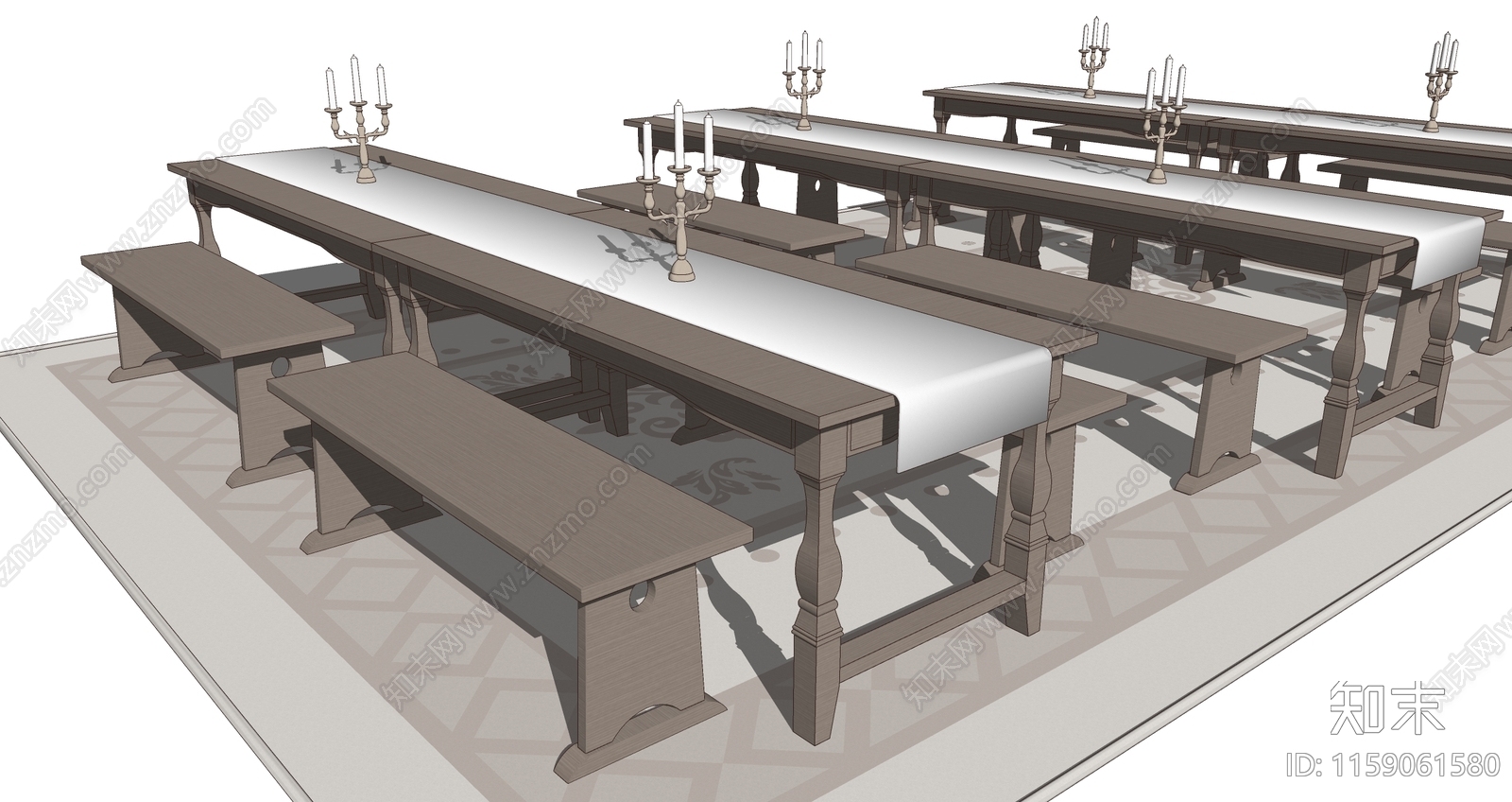 欧式中世纪餐桌SU模型下载【ID:1159061580】