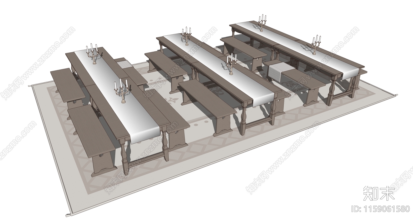 欧式中世纪餐桌SU模型下载【ID:1159061580】