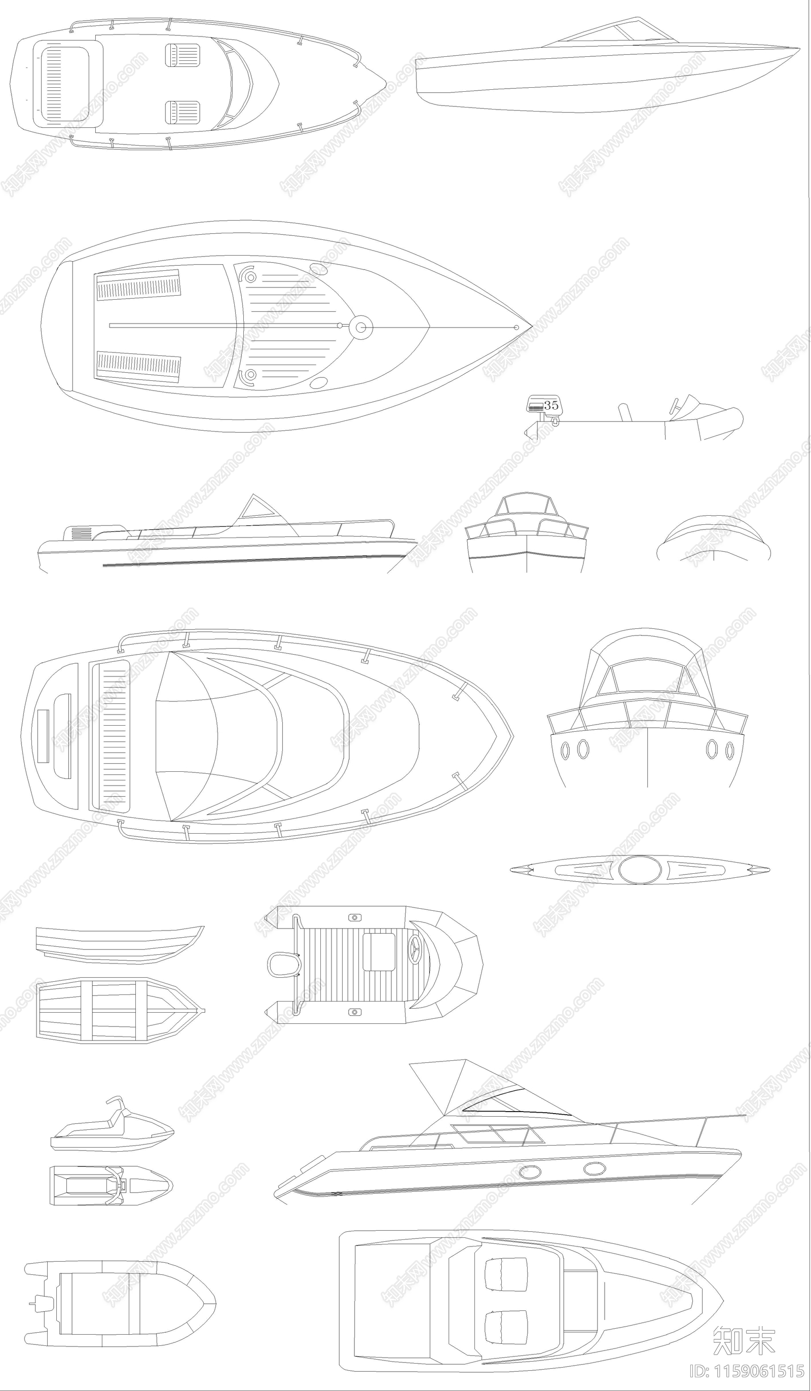 多种船只图库cad施工图下载【ID:1159061515】