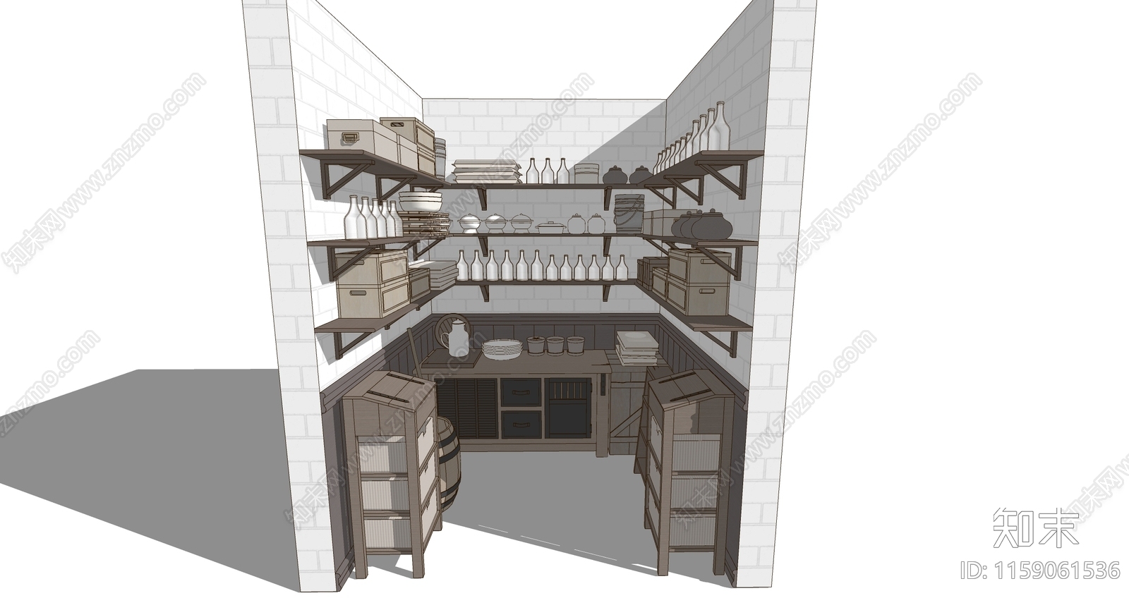 欧式中世纪封闭式厨房SU模型下载【ID:1159061536】