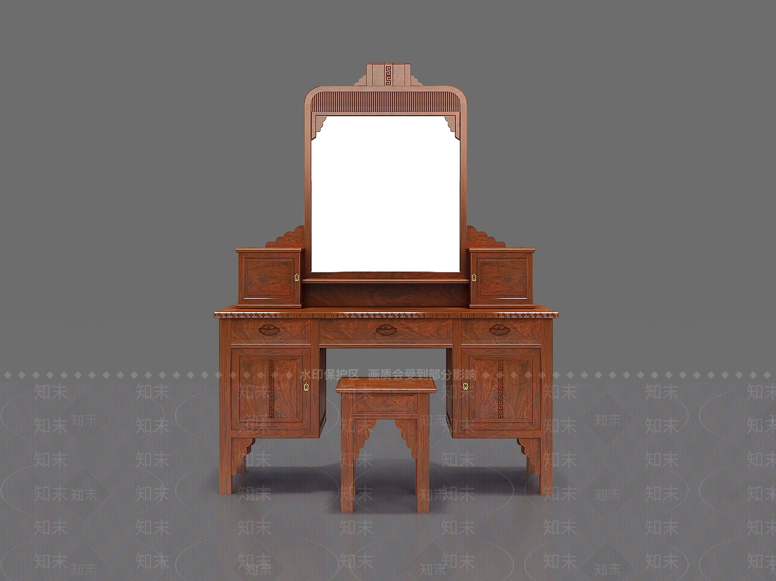 中式妆台妆凳组合3D模型下载【ID:1159063104】