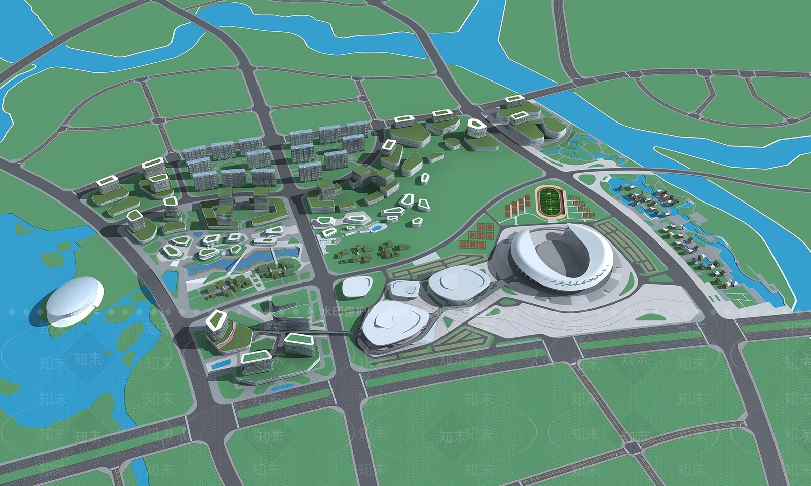 现代体育馆鸟瞰图3D模型下载【ID:1159063563】