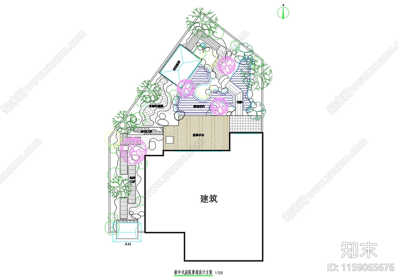 新中式庭院景观平面方案施工图下载【ID:1159065676】