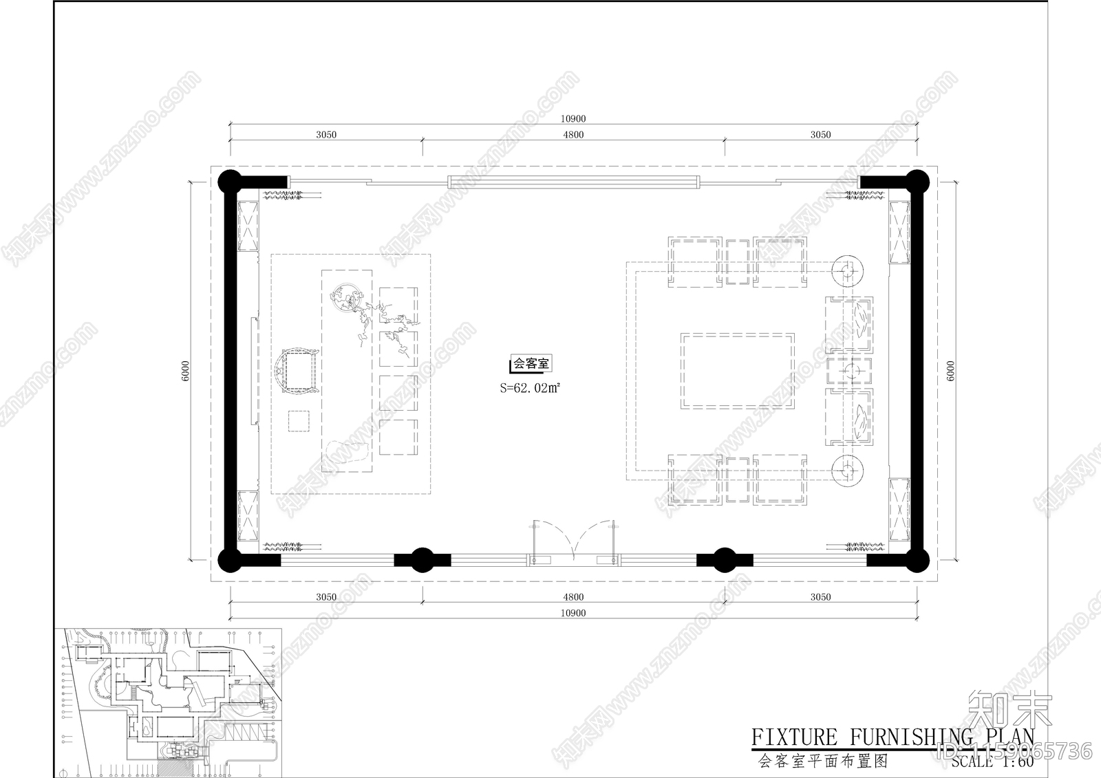 中式茶室施工图下载【ID:1159065736】