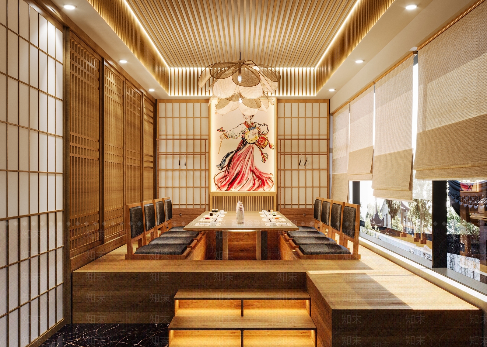 现代韩式朝鲜族餐厅包厢3D模型下载【ID:1159068197】