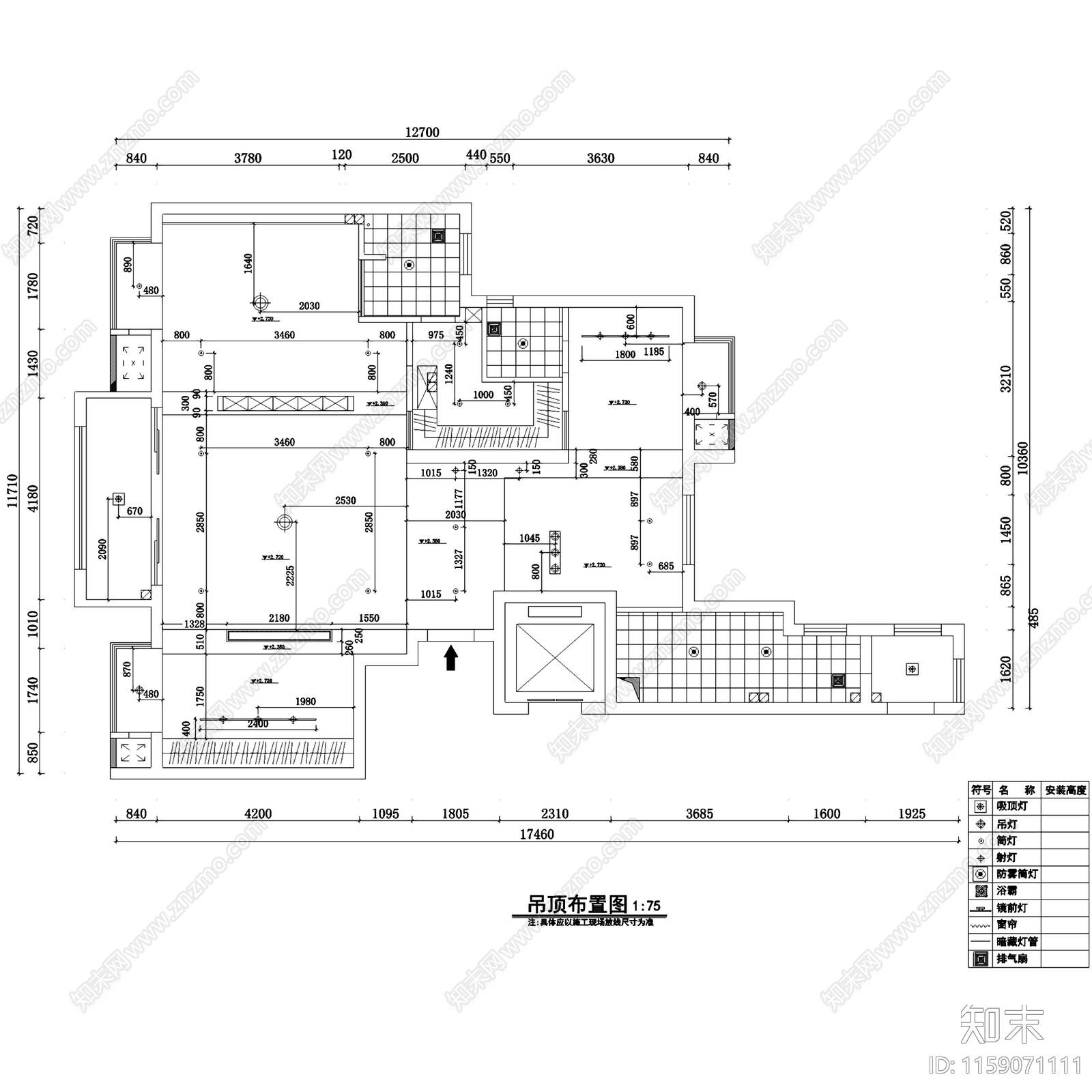 两室两厅两卫平层住宅室内家装CAcad施工图下载【ID:1159071111】
