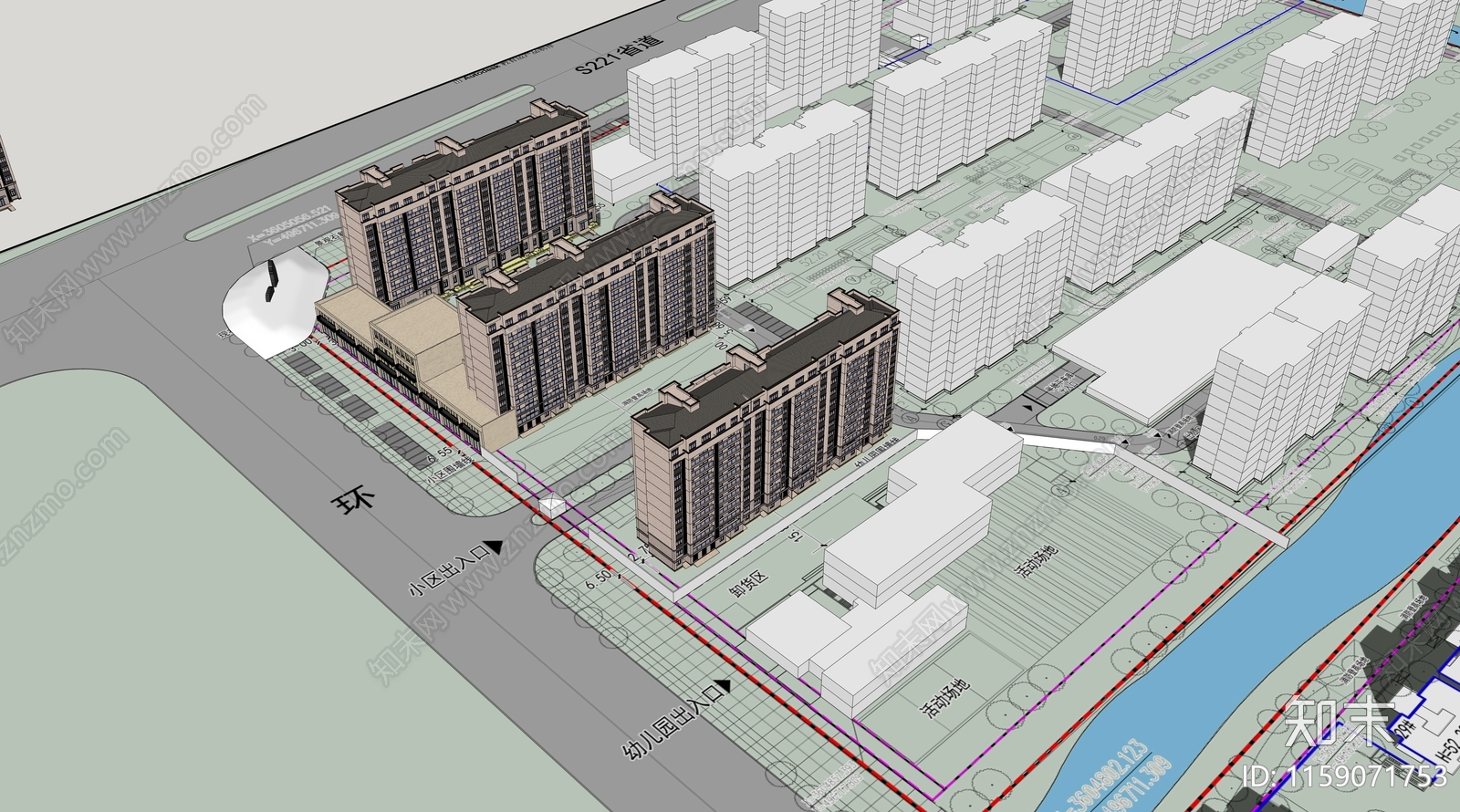 现代小区建筑SU模型下载【ID:1159071753】