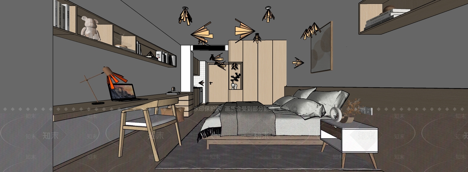 现代原木风公寓SU模型下载【ID:1159077127】