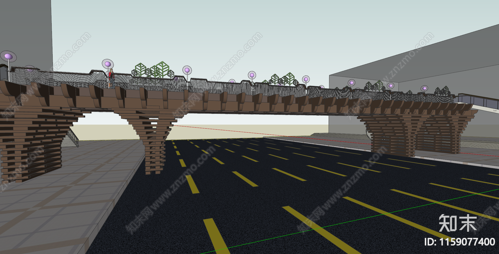 现代网红创意景观人行天桥SU模型下载【ID:1159077400】