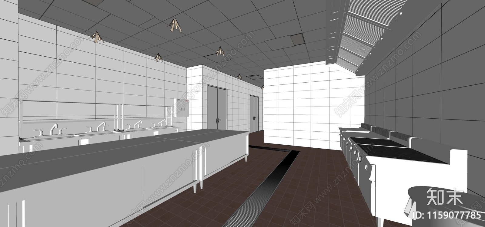 现代后厨空间SU模型下载【ID:1159077785】