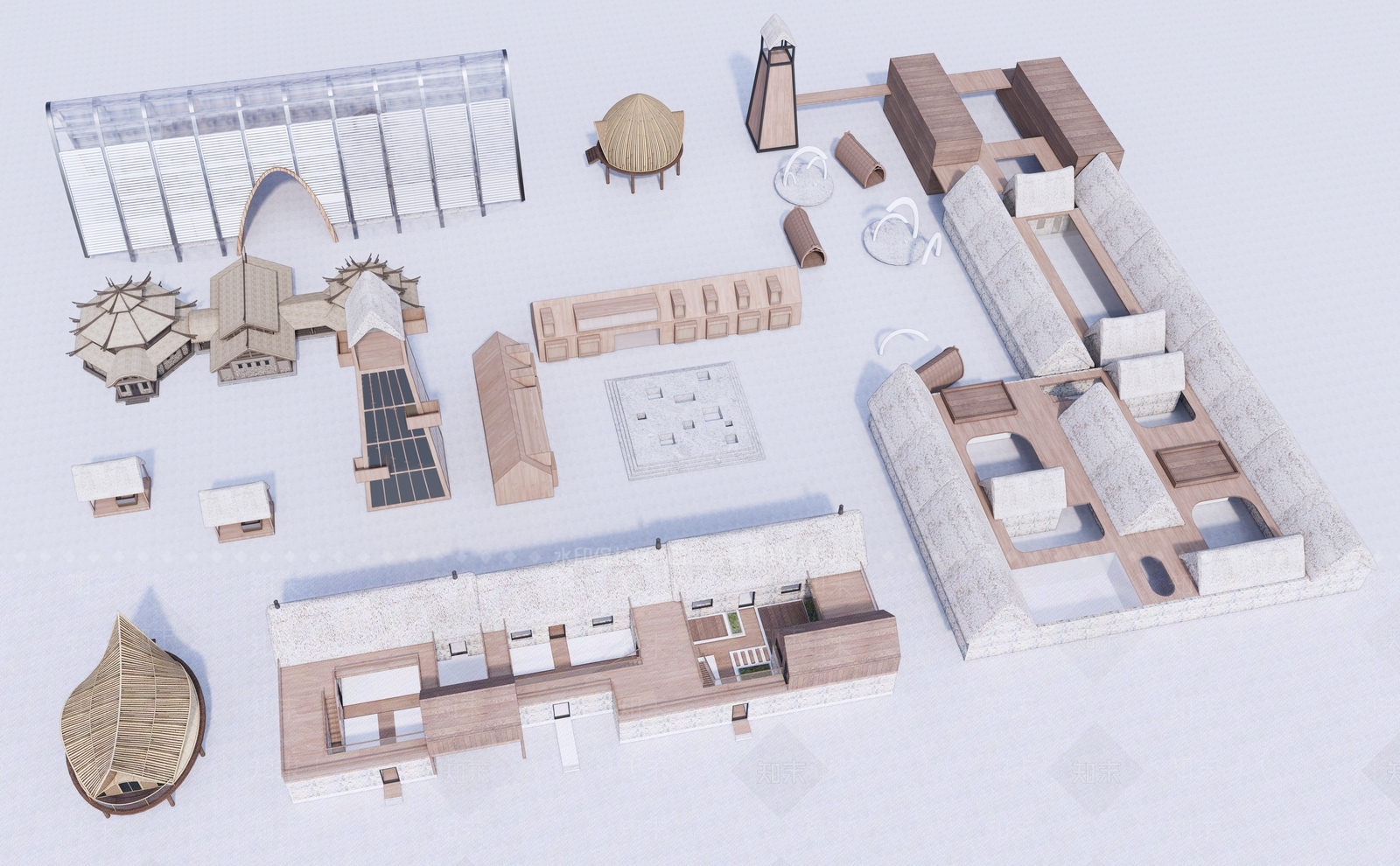 新中式乡村特色农家乐建筑SU模型下载【ID:1159079154】