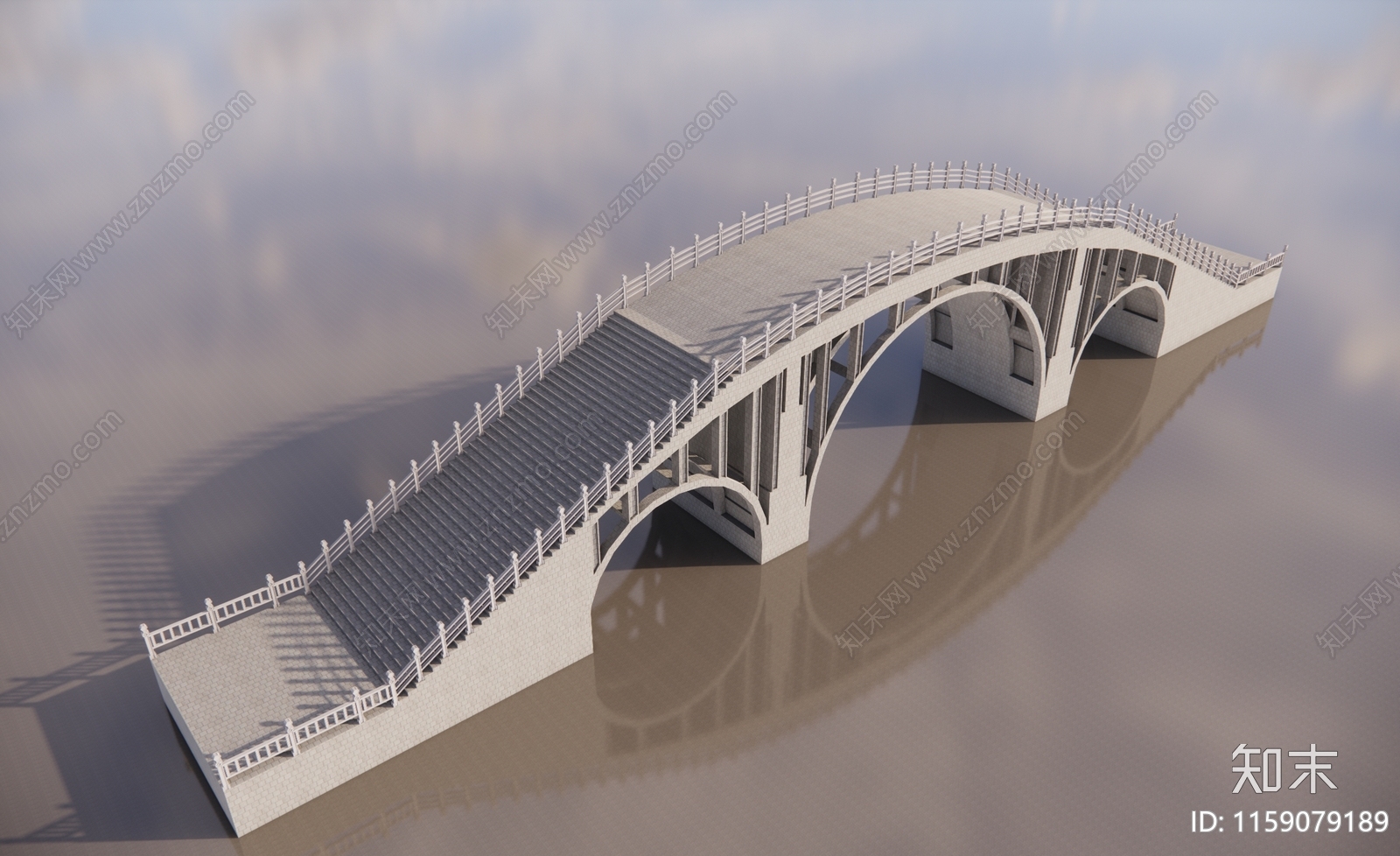 新中式石拱形大桥SU模型下载【ID:1159079189】