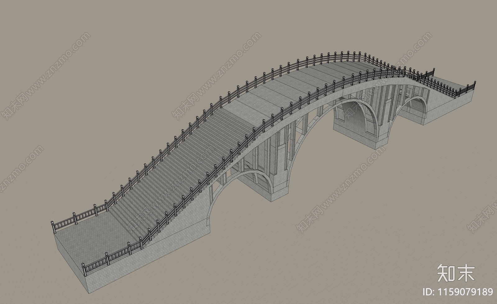 新中式石拱形大桥SU模型下载【ID:1159079189】