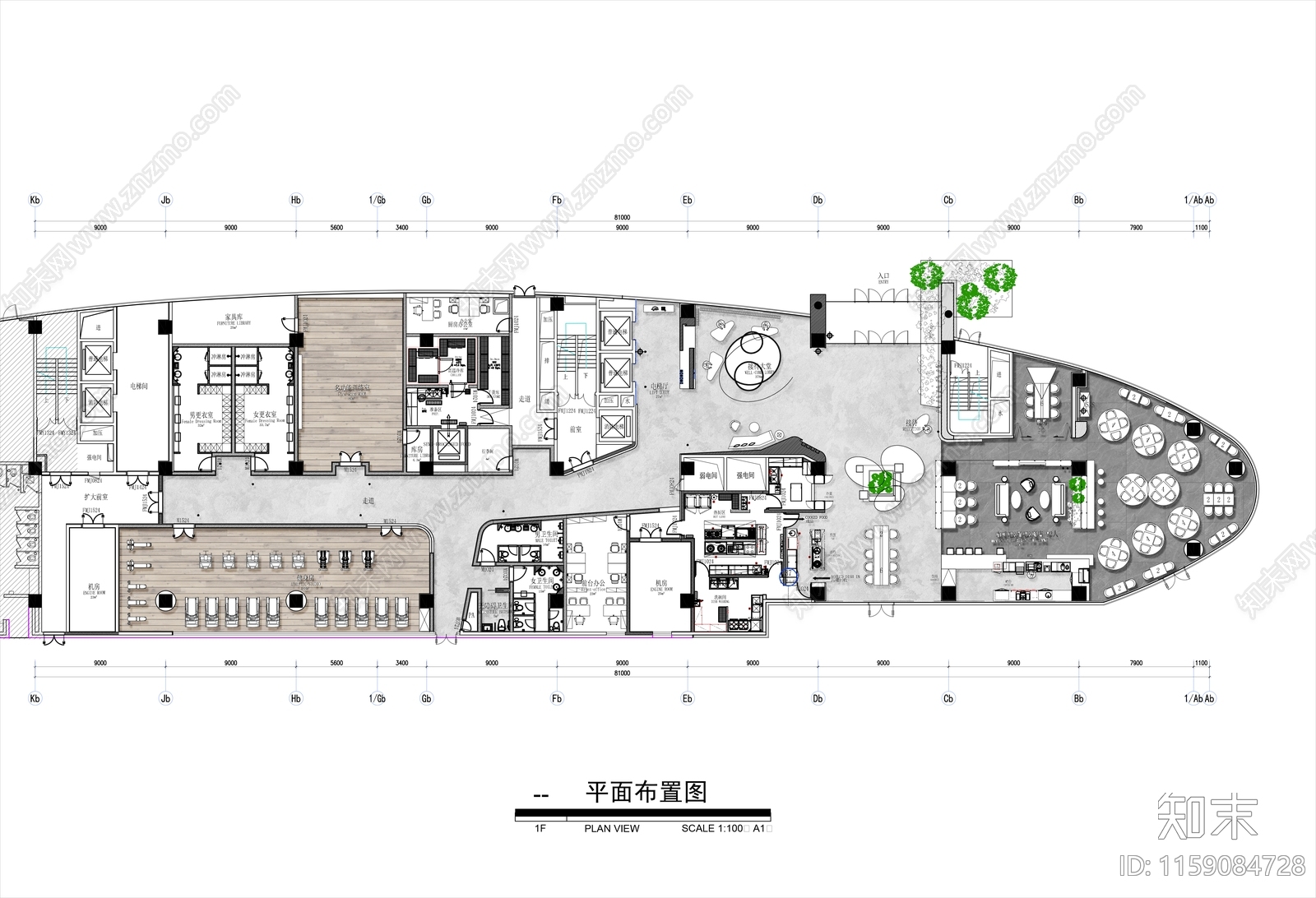 国际酒店2000㎡健身休闲会所平民布置图施工图下载【ID:1159084728】