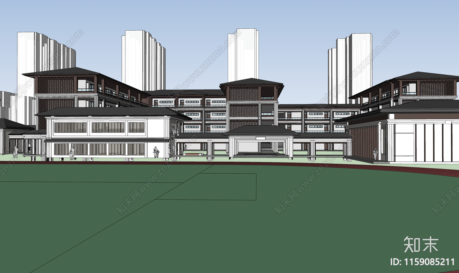 新中式中小学校园SU模型下载【ID:1159085211】