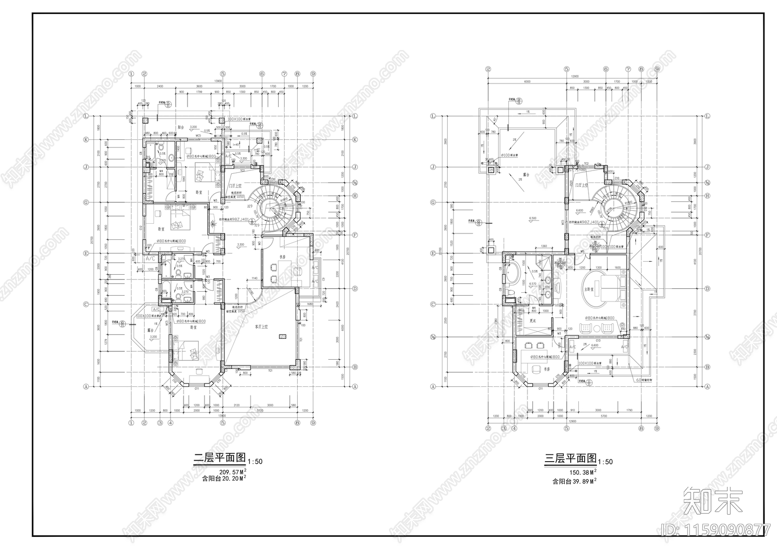 14x20m四层别墅建cad施工图下载【ID:1159090877】