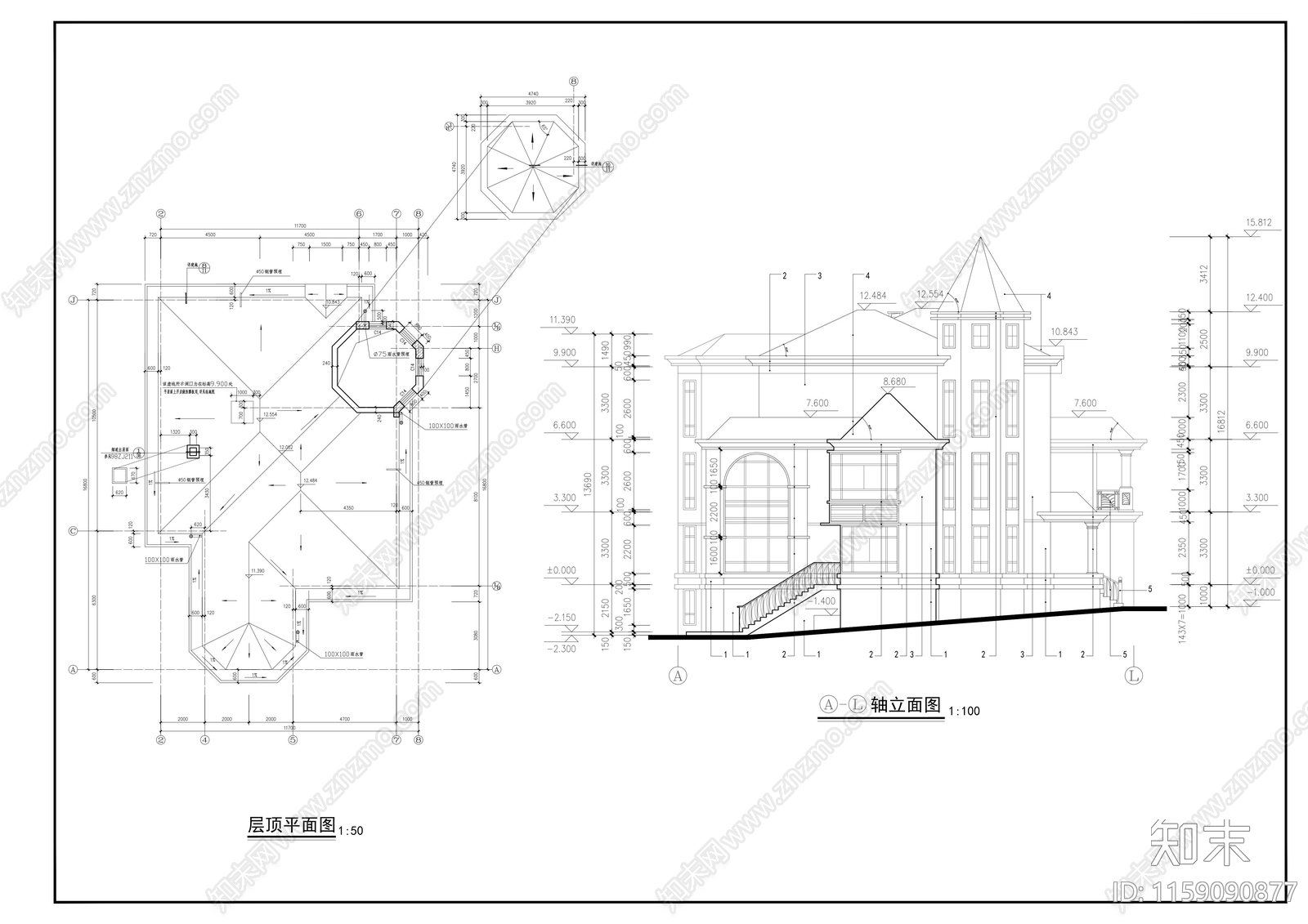 14x20m四层别墅建cad施工图下载【ID:1159090877】