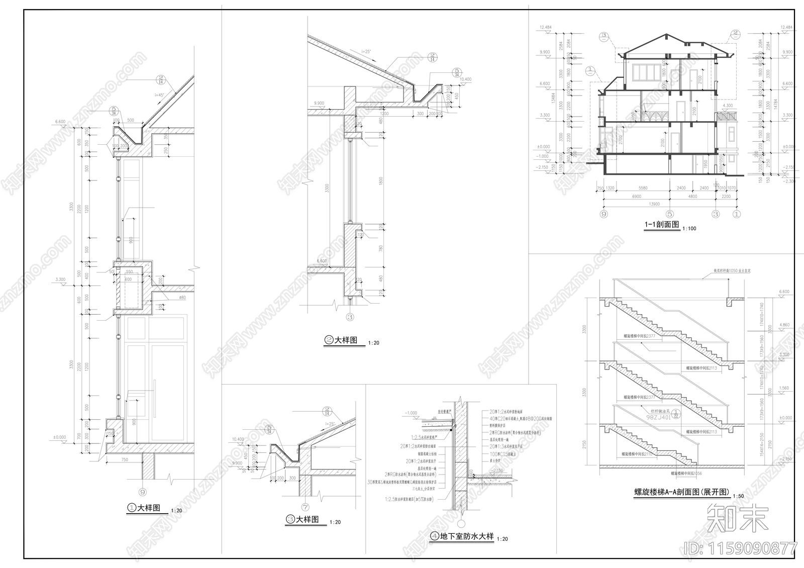 14x20m四层别墅建cad施工图下载【ID:1159090877】