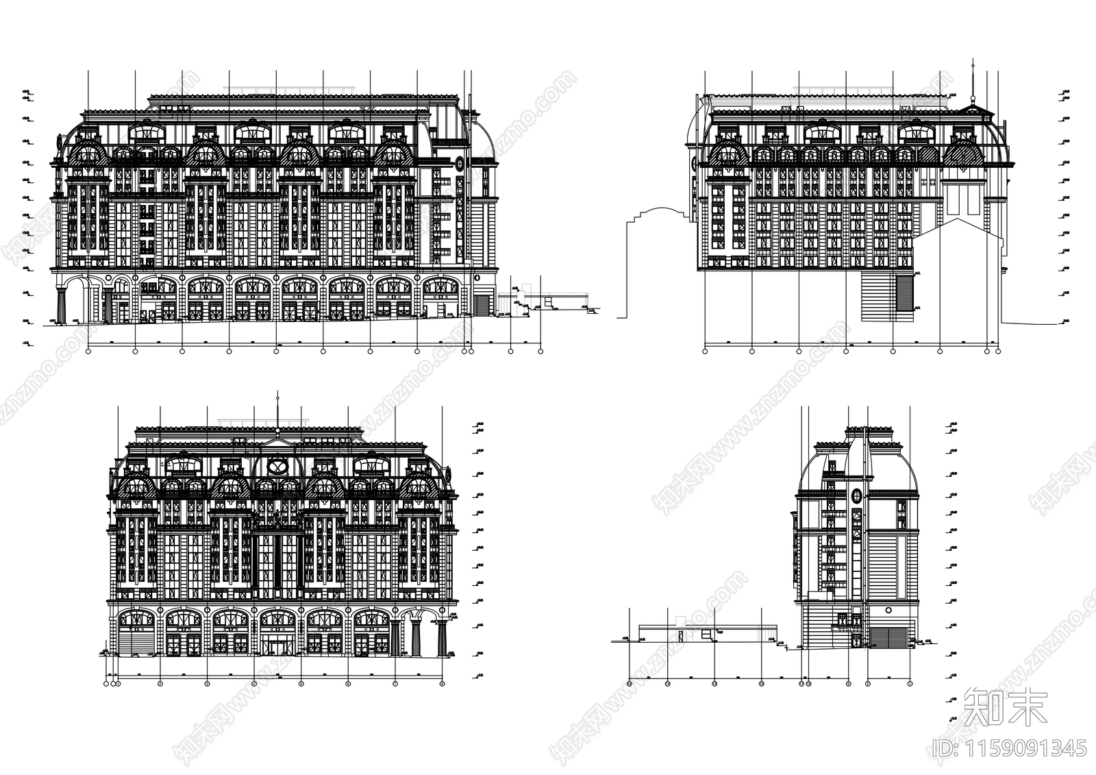 欧式酒店主体外观设计cad施工图下载【ID:1159091345】