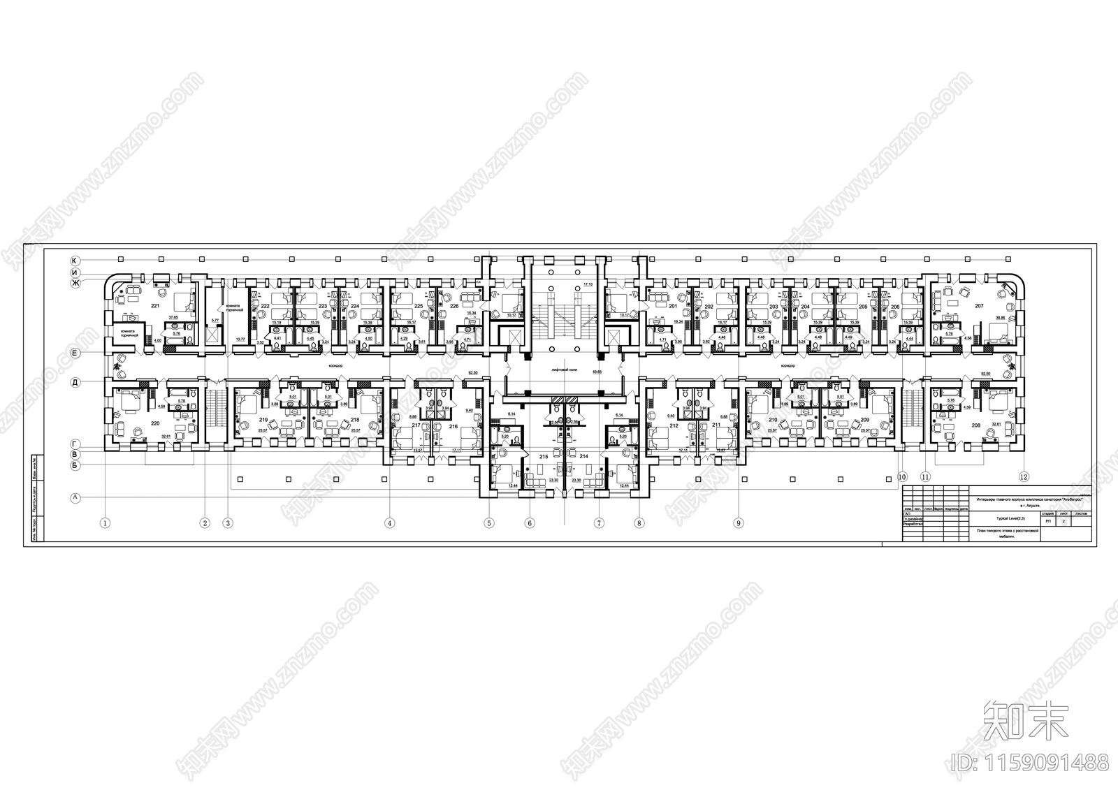 酒店客房整体平面布局施工图下载【ID:1159091488】