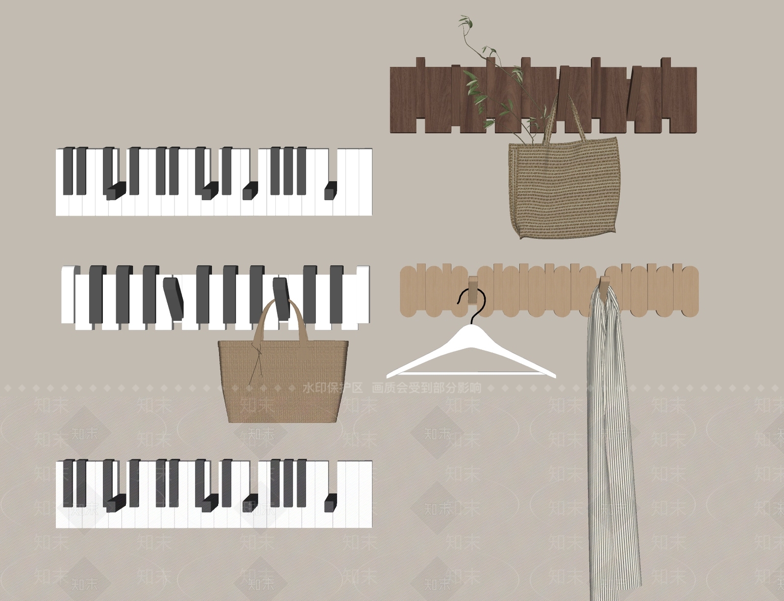 现代钢琴键挂钩SU模型下载【ID:1159092480】