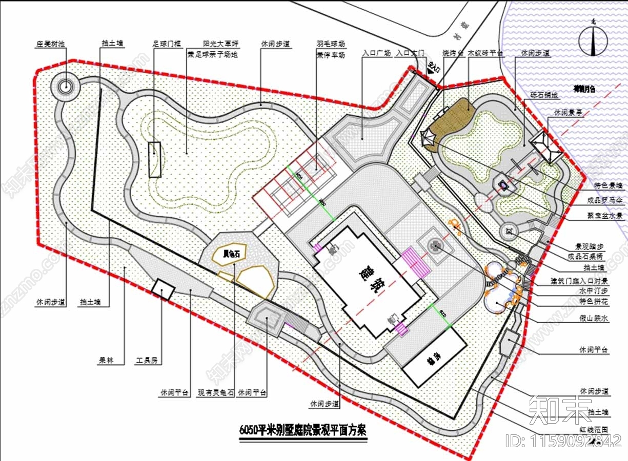 6050平米别墅庭院景观平面方案cad施工图下载【ID:1159092842】