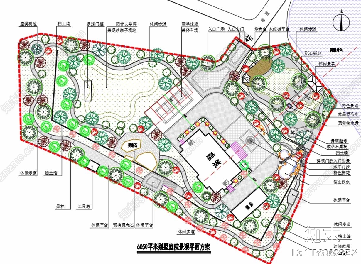 6050平米别墅庭院景观平面方案cad施工图下载【ID:1159092842】