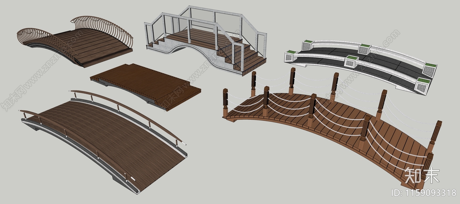 现代景观桥小拱桥SU模型下载【ID:1159093318】