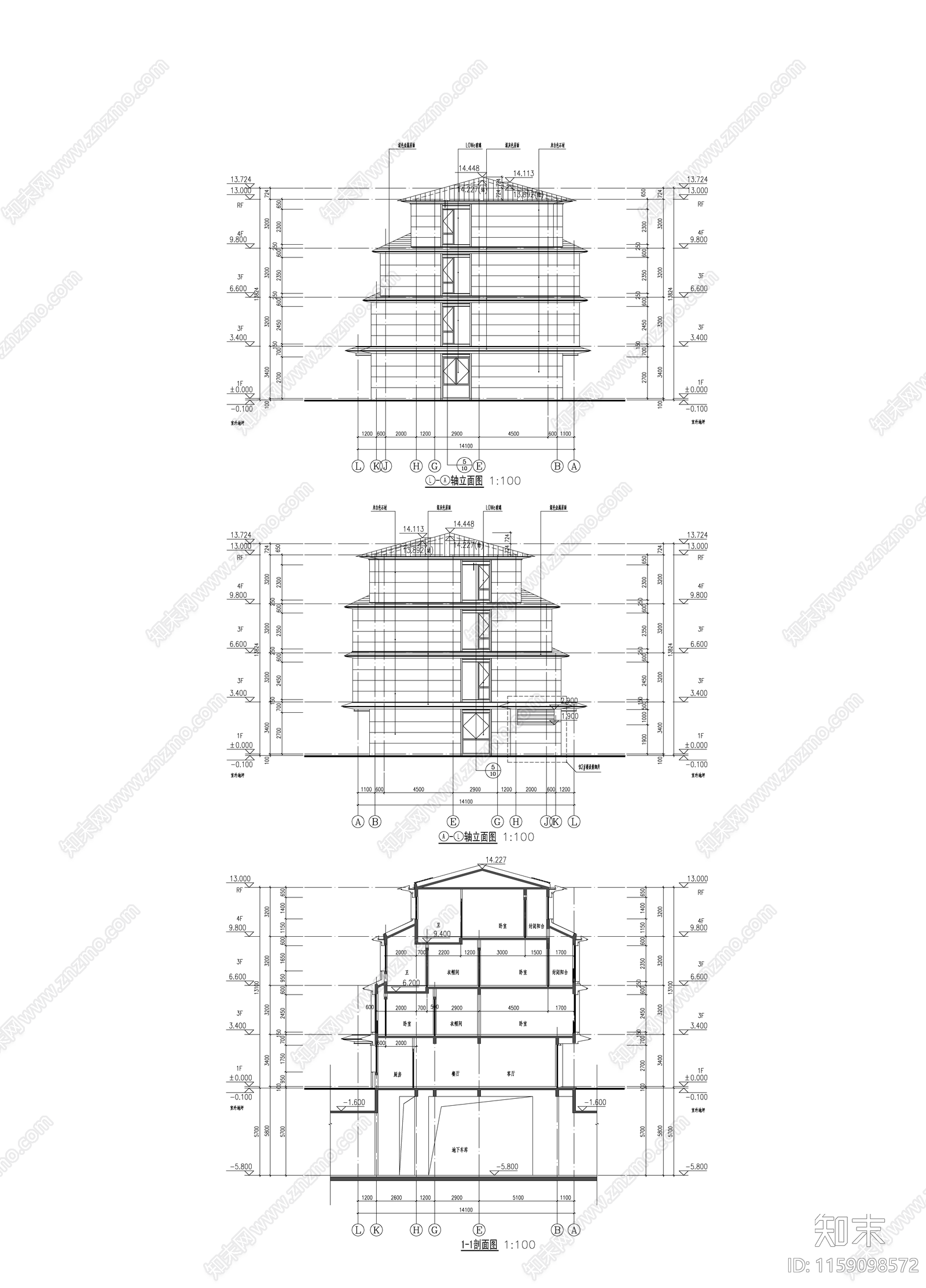 新亚洲风格住宅建筑cad施工图下载【ID:1159098572】