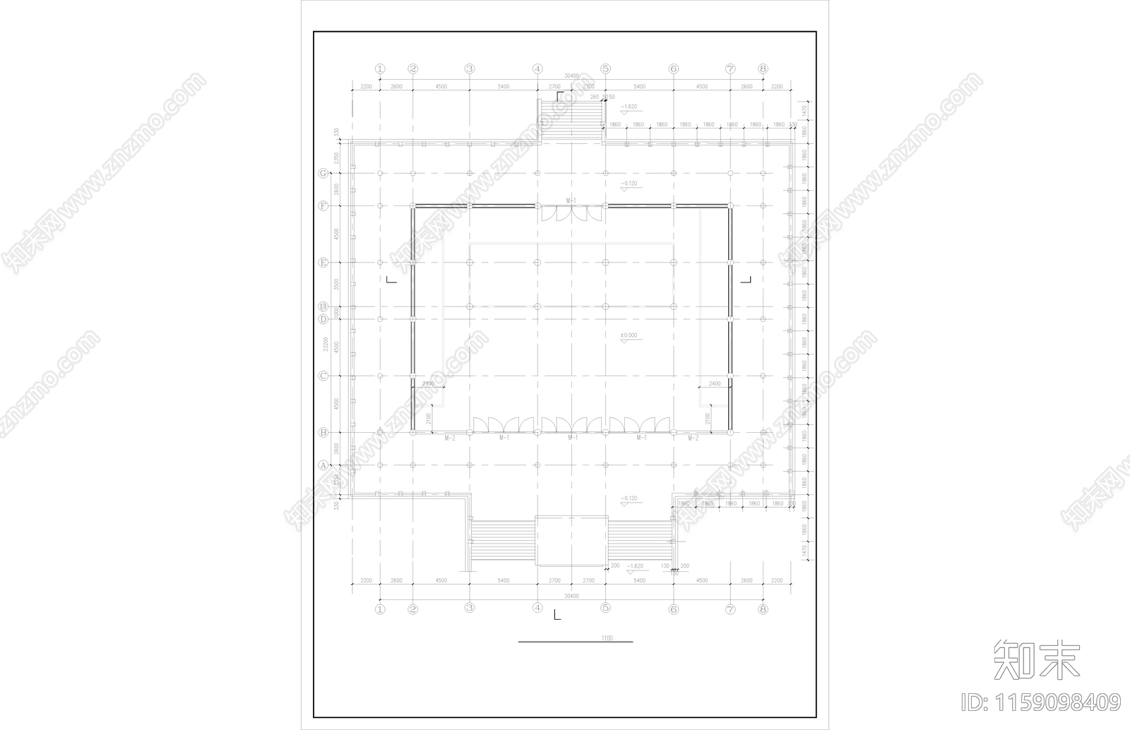 大雄宝殿建筑图纸cad施工图下载【ID:1159098409】