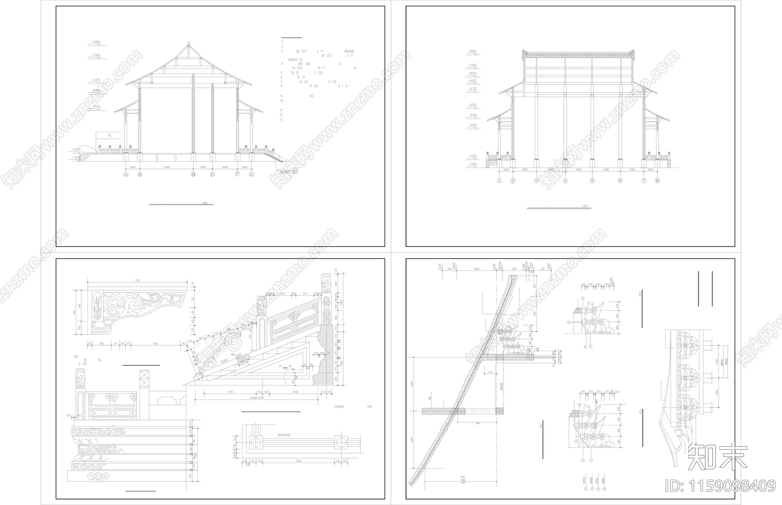 大雄宝殿建筑图纸cad施工图下载【ID:1159098409】