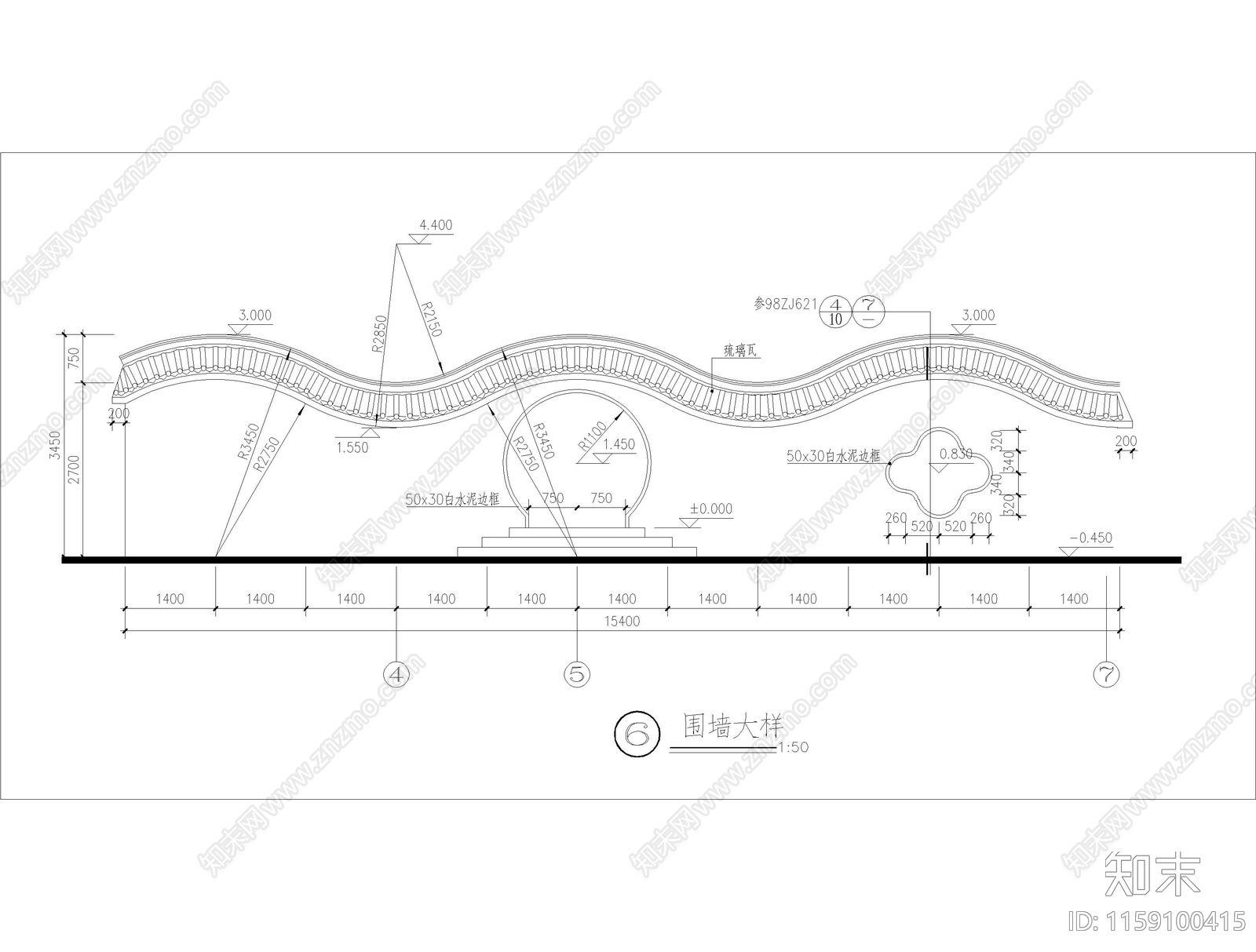 波浪围墙入口门洞做法施工图下载【ID:1159100415】