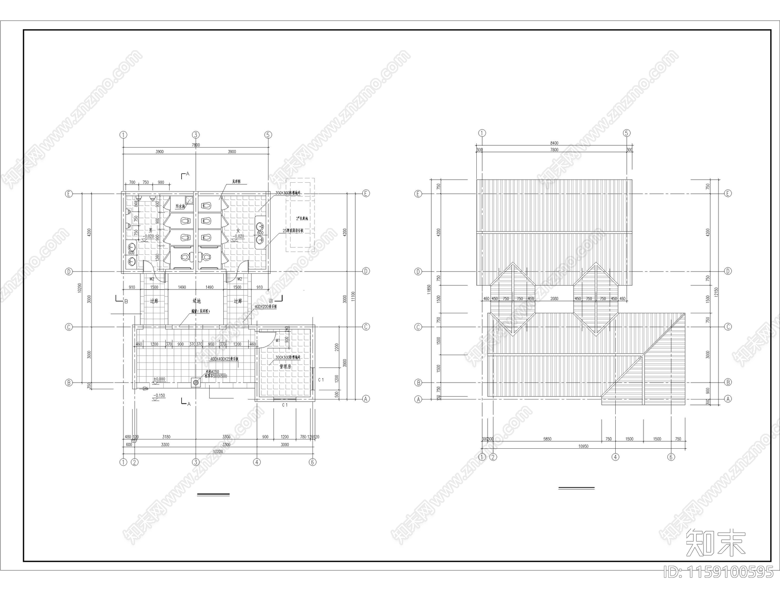 仿古砖木结构墓区公厕建施施工图下载【ID:1159100595】