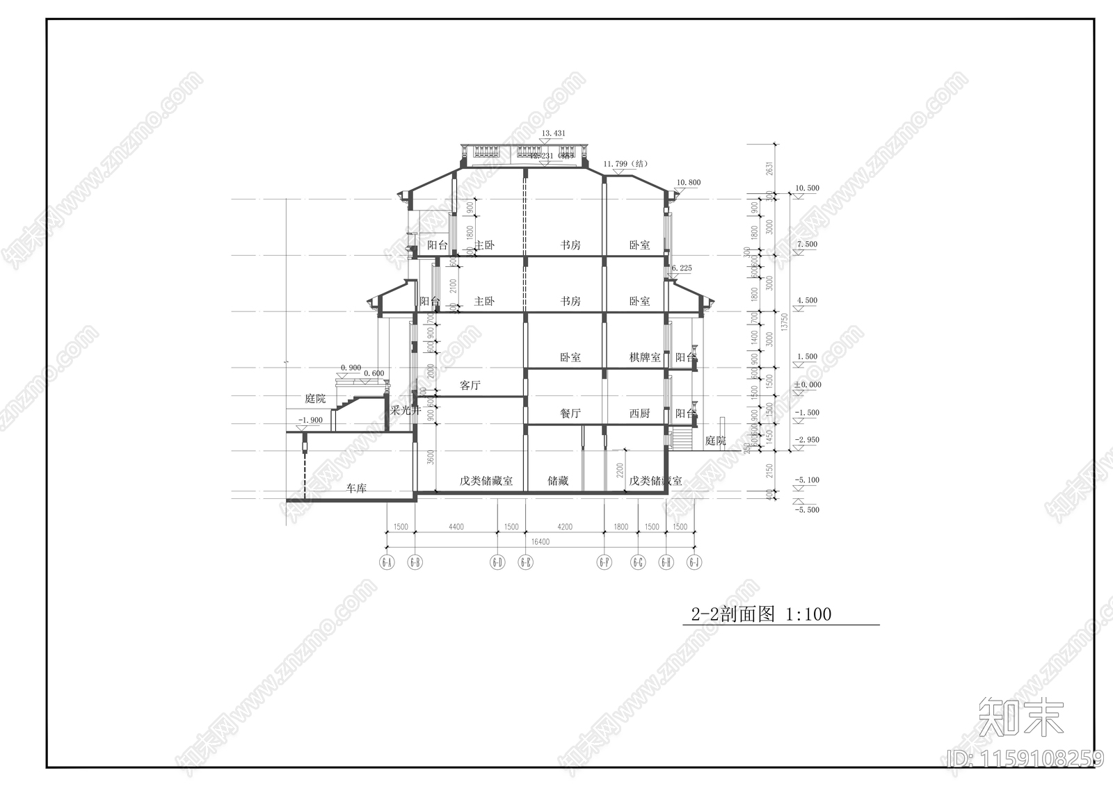 20x17m四层别墅建cad施工图下载【ID:1159108259】